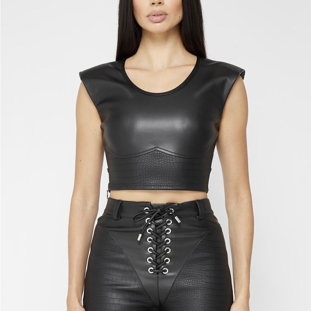 Black Faux Leather Cropped Top